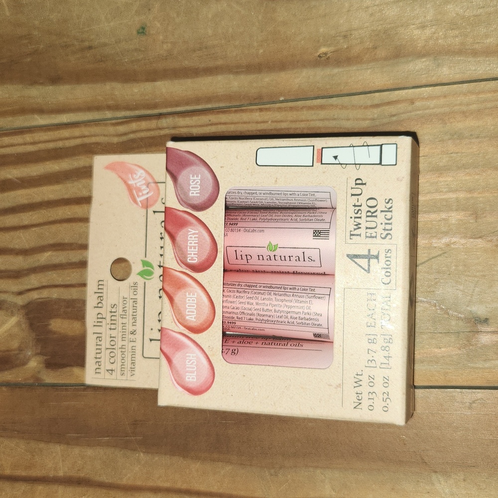 Lip Naturals Twist Up EURO sticks four natural lip balm color tints
